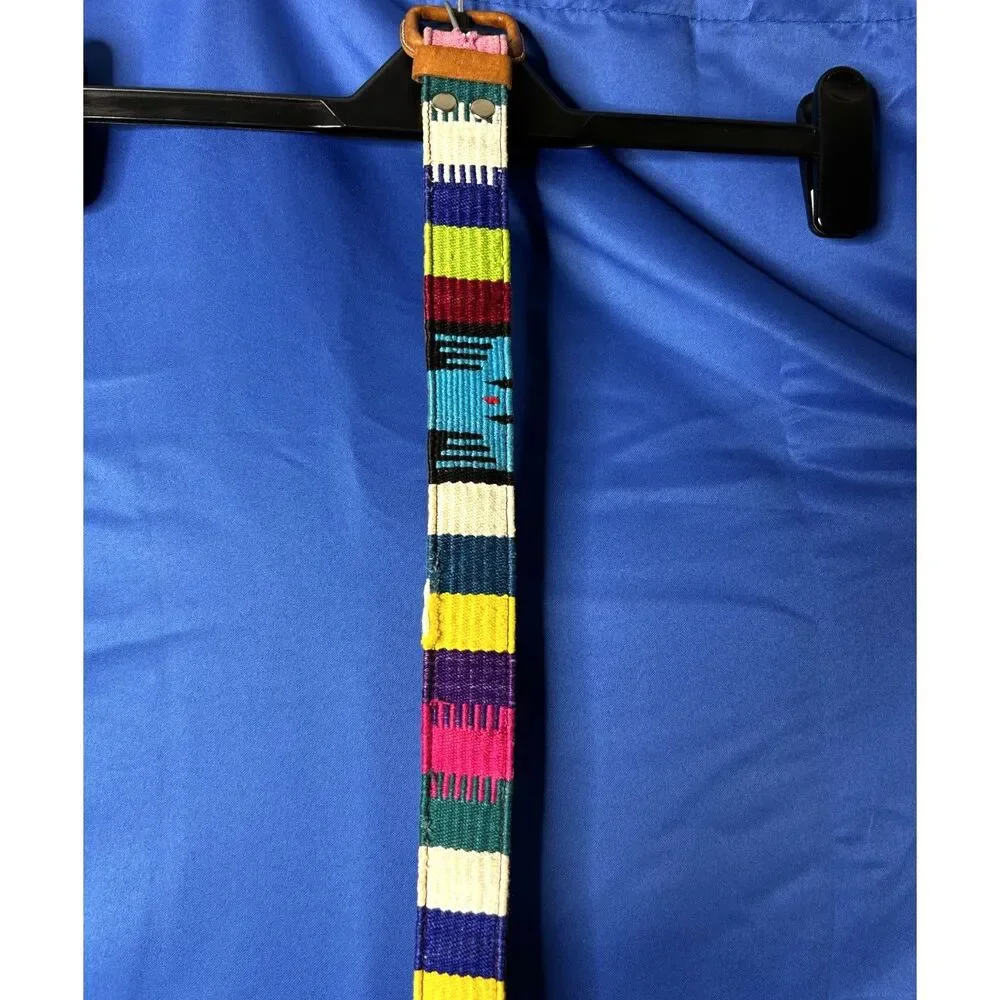 Womens Multicolor Woven Leather Belt Sz S Boho Festival Concert Aztec Southwest